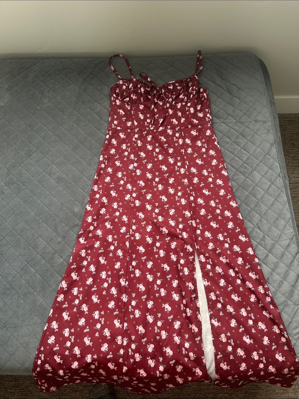 Women’s Burgundy Floral Slip Dress with Spaghetti Straps